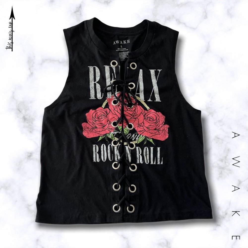 AWAKE Split Front Graphic Muscle Tee